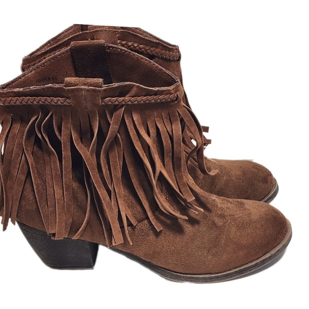 Rock & Candy Harper Ankle Boots Women's 6.5 Brown Fringe Western Boho Booties